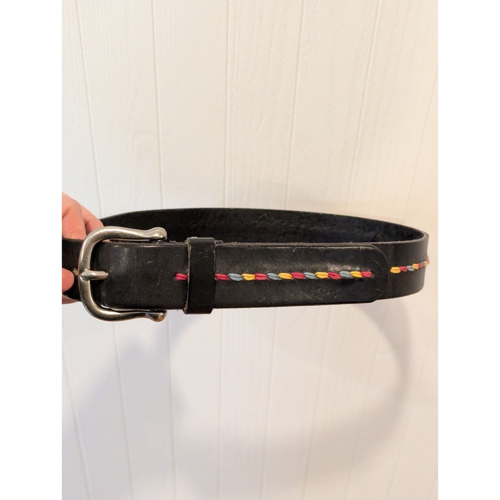 Vintage Y2K Gap Leather Embroidered Belt Black Multicolor Boho Festival Size 26
